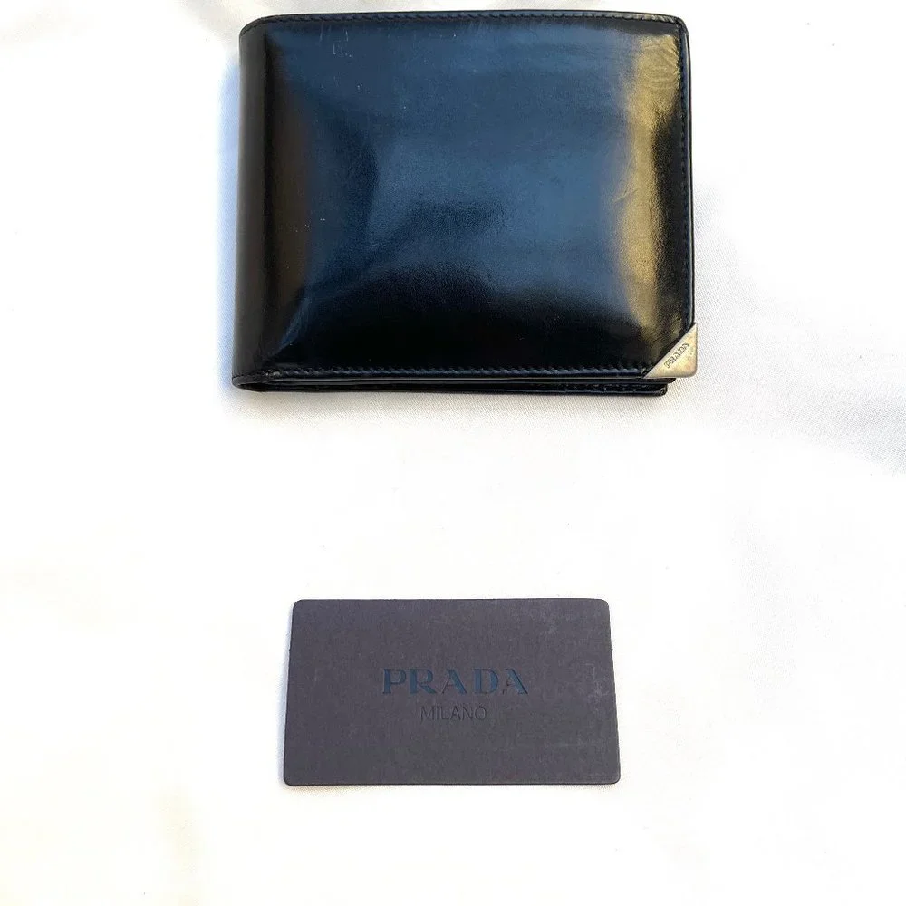 Auc Prada Black Pat Leather Three Fold ID Wallet Vintage